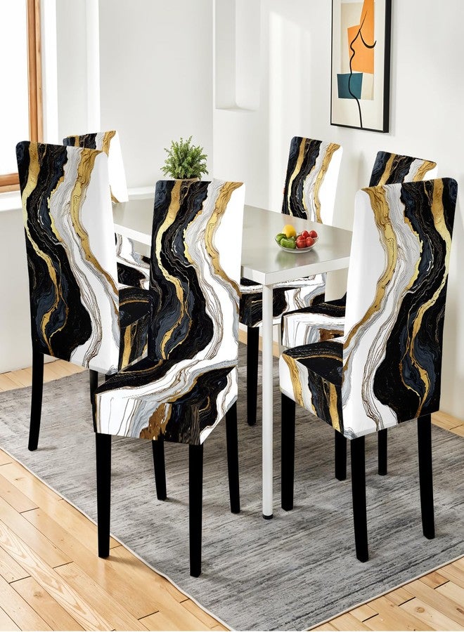 ANNA QUEEN Gold and Black Marble Chair Covers for Dining Room Kitchen Set of 6 - Elegant Stretch Washable Slipcovers for Dining Chairs, Modern Home Decor - Image 4